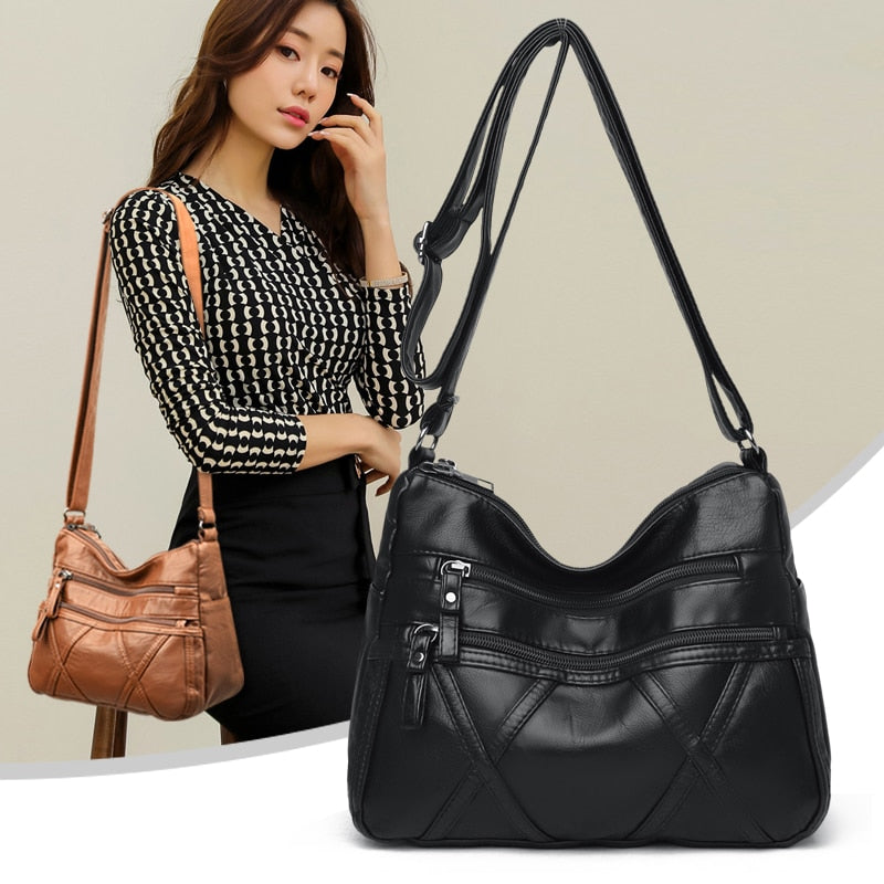 New Casual Ladies Shoulder Bag Sewing Thread Fashion Purses and Handbags Small Pu Leather Crossbody Bags For Women 2021 New