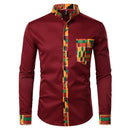 Dashiki African Herrenhemd Patchwork Pocket Africaine Print Shirt Herren Ankara Style Langarm Design Kragen Herrenhemden