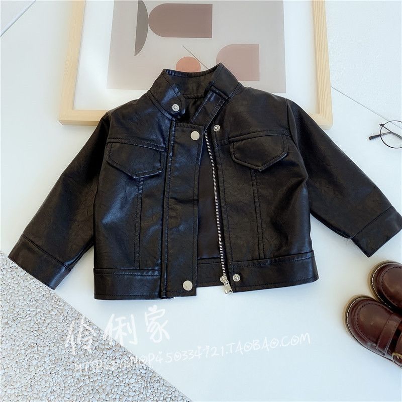 2021 new Girls Kids boys Spring Fall  plaid PU leather coat comfortable cute baby Clothes Tops Jacket Children Clothing