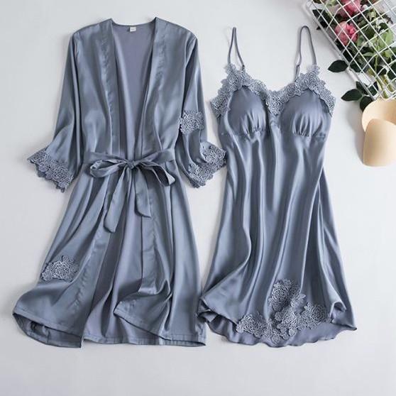 Conjunto de bata de boda con estampado Sexy para novia, ropa de dormir suave para mujer, ropa de dormir de satén de verano, albornoz, ropa de casa, conjunto de dormir, camisón corto