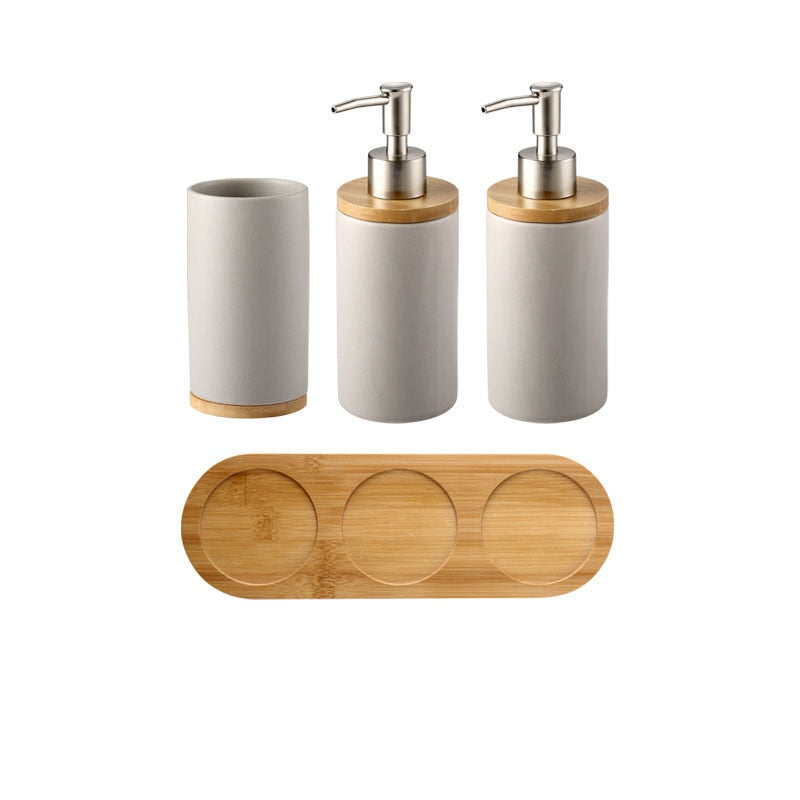 Ceramic Bamboo Toothbrush Holder Cup Bathroom Accessories Set Tumblers Bathroom Emulsion Container Dishwashing Liquid Container