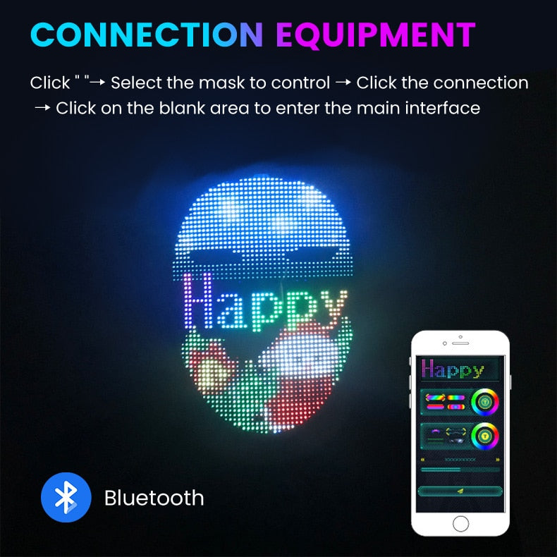 Halloween Bluetooth Led fiesta máscara Diy máscaras personalizadas imagen editar animación texto broma RGB cara Variable brillo máscara