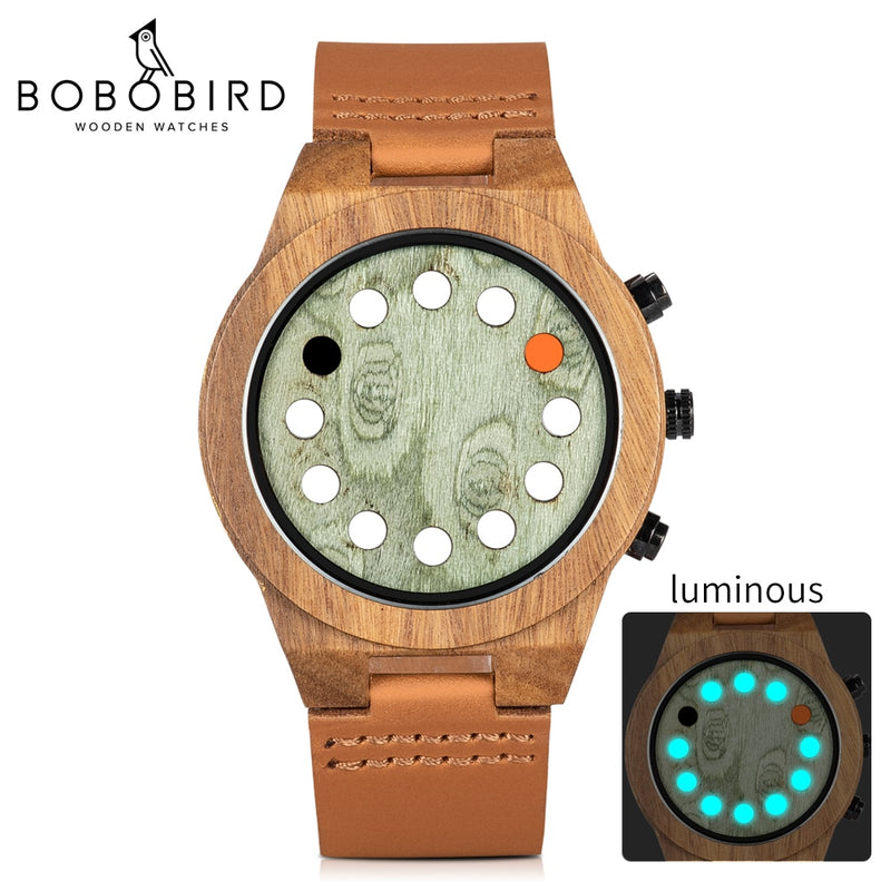 relogio masculino BOBO BIRD Wood Men Watch Unique Luminous 12 Holes Timer Design Sports Casual Watches Great Men&
