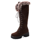 Gdgydh Lace-up Winter Shoes Women Snow Boots Real Fur Boots Women Knee High Suede Thick Heel Warm Outdoor With Zip Big Size 43