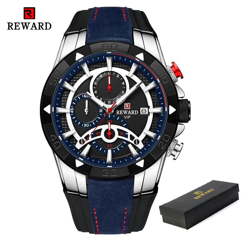 RECOMPENSA Moda Azul Hombres Relojes Cronógrafo Marca superior Lujo Reloj de cuarzo impermeable Hombres 2022 Nuevo Gran Dial Reloj de pulsera deportivo