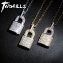 TOPGRILLZ Hip Hop Bling Lock Pendant Iced Out Bling Cubic Zircon Necklace For Men Jewelry Charm