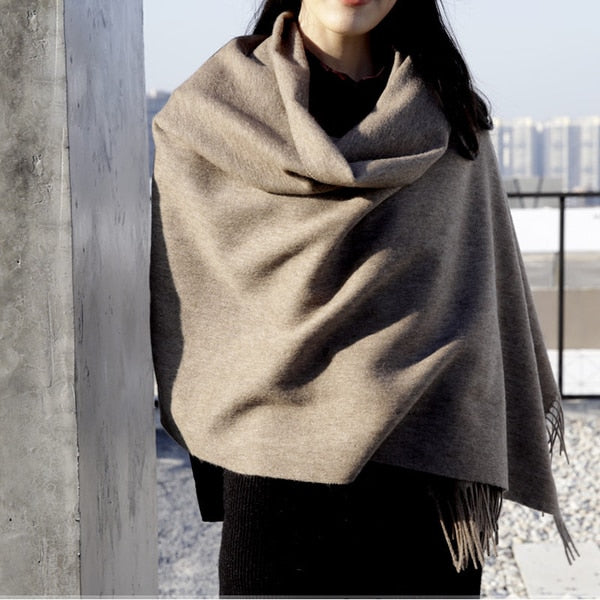100% Wolle Schal Frauen Verdickung Kaschmir Winter Narben Tücher Mode Weibliche Pashmina Schals Übergroß Warmhalten Warps 300g