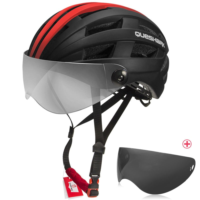 QUESHARK Männer Frauen Ultraleicht Fahrradhelm MTB Rennrad Fahrrad Motorradfahren Abnehmbare transparente Linse Sicher Cap QE116