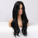EASIHAIR Long Black Synthetic Wigs for Women Middle Part Wigs Natural Hair Wavy Wig Cosplay Heat Resistant Black Hair Wig