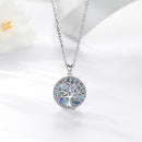 EUDORA 925 Sterling Silver Tree Of Life Pendant Crystal Leaf Blue Mother of Pearl Necklace Women Fine Jewelry Gift with Box D170