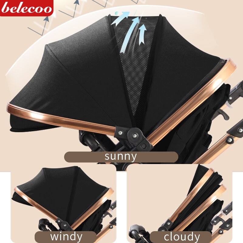 Cochecito de bebé Belecoo, nuevo cochecito de viaje 3 en 1 de lujo, asiento de coche reclinable, cochecito plegable para enviar cubierta de lluvia, bolsa para madre