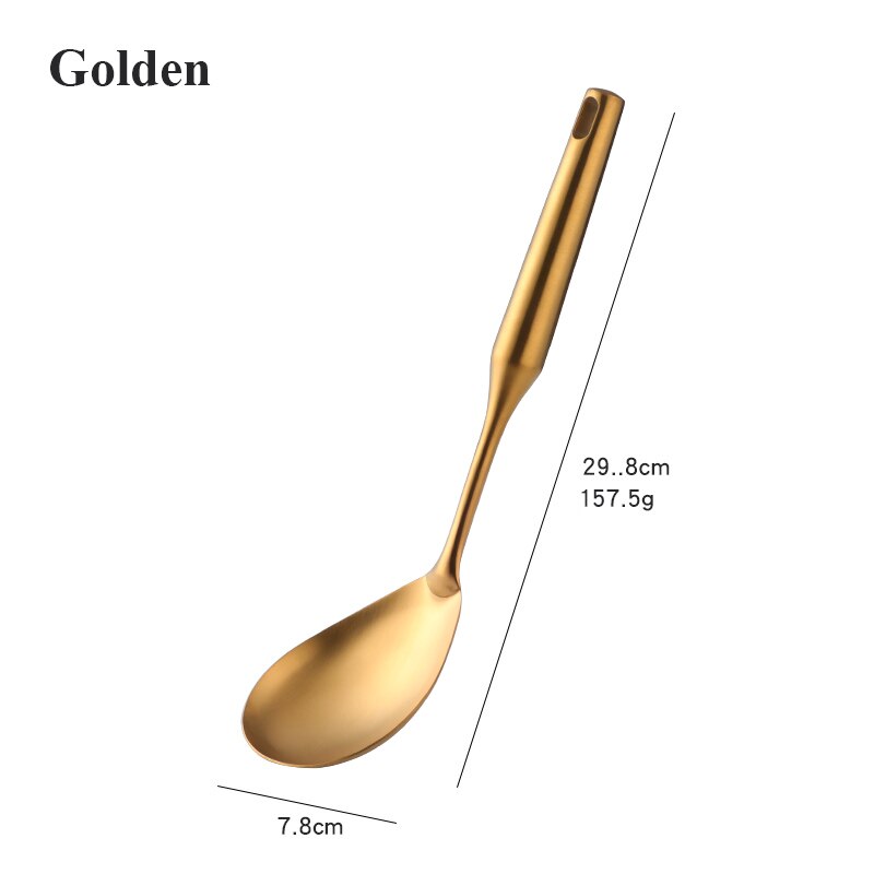 1/7 pcs Stainless Steel Kitchenware Set Long Handle Cooking Tools Matt Polish Slotted Turner Gold Kitchen Accessories Utensil