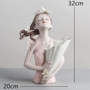 Cute creative Bouquet Girl Ornaments Sculpture Statue gifts Living Room TV cabinet Flower arrangement Modern Home Decoration