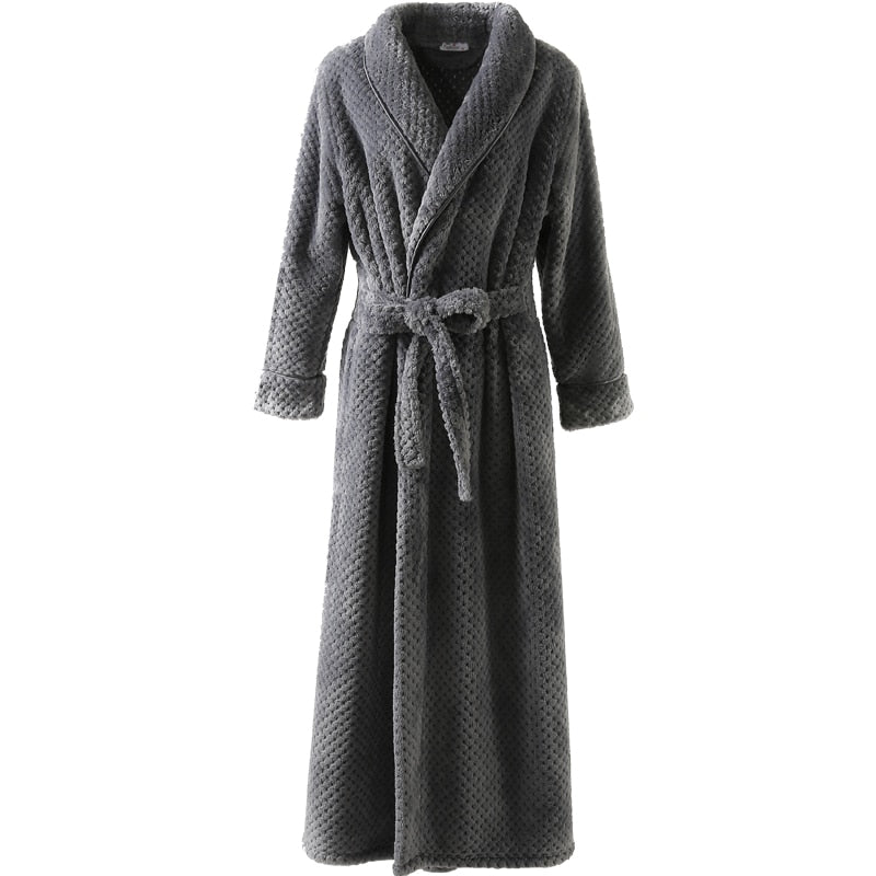 Men Winter Plus Size Long Coral Fleece Bathrobe Kimono Warm Flannel Bath Robe Men Cozy Robes Night Sleepwear Women Dressing Gown