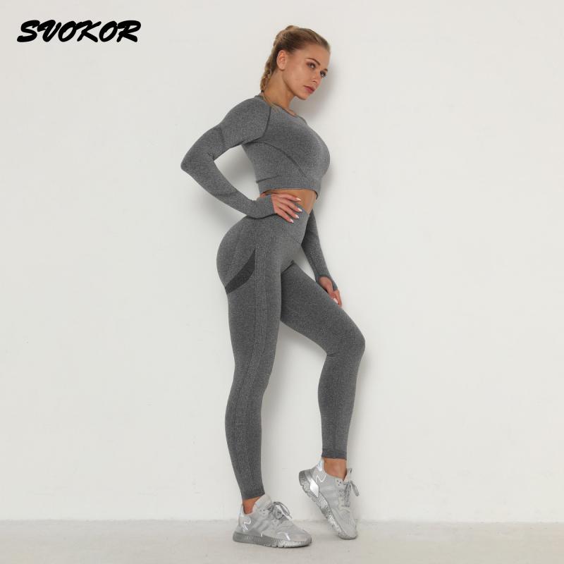 SVOKOR, Top corto, conjunto de gimnasio, conjunto de entrenamiento de Yoga sin costuras para mujer, ropa Fintess, mallas Push Up, ropa deportiva, trajes de mujer, chándal