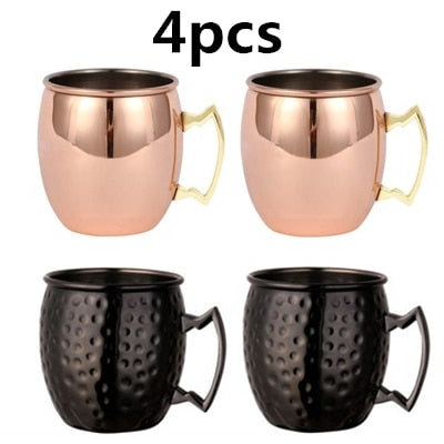 4 piezas de tazas de cobre Moscow Mule, taza de Metal, taza de acero inoxidable, cerveza, vino, taza de café, herramienta de Bar