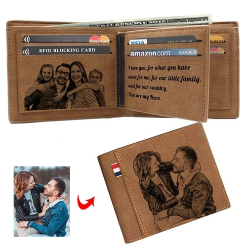 Gravierte Foto-Geldbörse für Männer, hochwertiges PU-Leder, kurze Geldbörse, individuelle Foto-Geldbörse, Festival, personalisierte Geschenke für Männer
