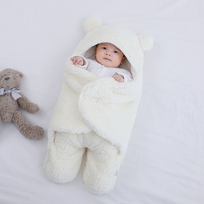 Infant Bat-Style Wrapped Velcro Sleep Sack Baby Winter Fleece Sleeping Bag Newborn Swaddle Blanket Bear Modeling Pajamas 1-3M