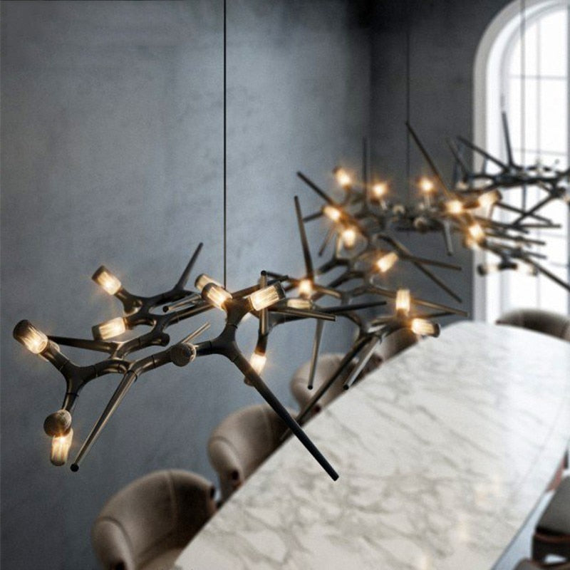 Postmodern Novelty LED Chandelier Lighting Luxury Dining Living Room Black Long Hanging Lamp Restaurant Villa Lobby Art Fixtures