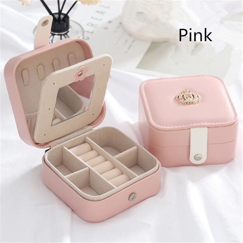 WE New Large Two Layer Jewelry Organizer Box with 56 Stud Jacks Smooth Leather Jewelry Storage Case Display Holder with Lock