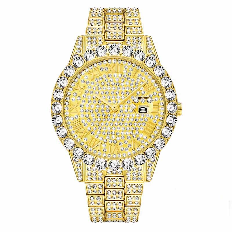 MISSFOX Herrenuhr 2020 Meistverkaufte Luxusmarke Blaues Zifferblatt Gold Herrenmode Uhren Herren Big Diamond Armband Luxusuhr Herren