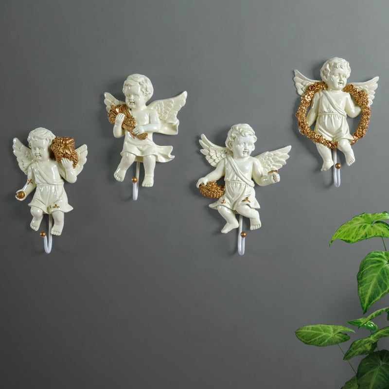 European angel statue wall decor hanger Creative TV blackground home mural living room wall art coat bag keys holder hanger