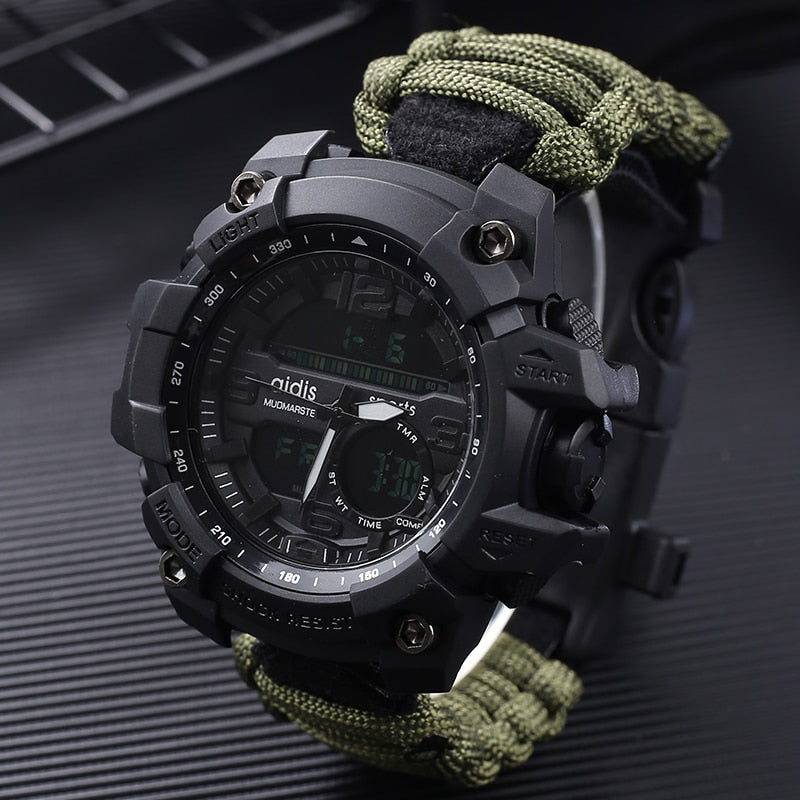 Reloj deportivo para hombre, brújula de 50 m, relojes de pulsera militares multifunción, cronómetro Digital LCD, reloj de pulsera luminoso resistente al agua de goma