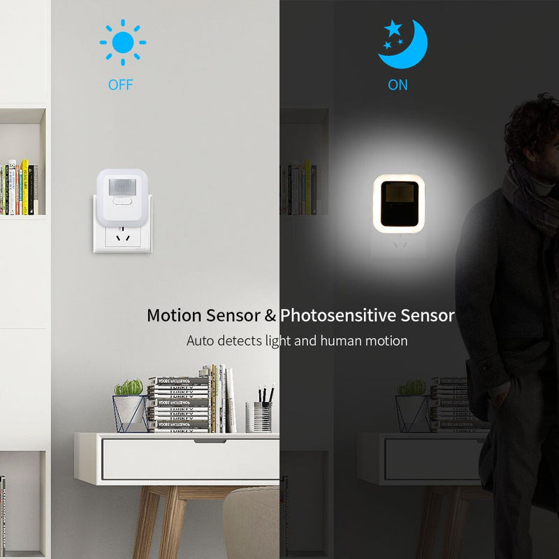 Lámpara de noche de pared con Sensor de movimiento enchufable LED con brillo 30 s/60 s/90 s/120 s tiempo de iluminación ajustable para sala de estar