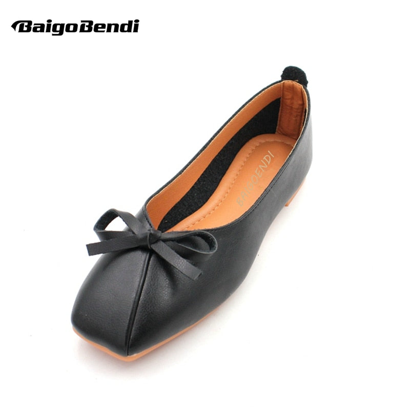 Eur Size 35-41 Bow Knot Flats Woman Square Toe Ballet  Girls Casual Shallow Mouth Summer Concise Shoes