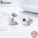 Bamoer 925 Sterling Silver Pure Shell Flower Stud Earring for Women Pave Setting CZ Fashion Korea Style Fine Jewelry BSE055