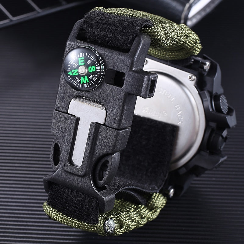 Sport Herrenuhr 50 m Kompass Multifunktions-Militärarmbanduhren LCD-Digital-Stoppuhr Gummi Wasserdichte leuchtende Armbanduhr