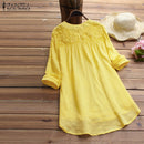 2022 ZANZEA Cotton Tops Women Blouse Elegant V Neck Long Sleeve Shirt Casual Autumn Lace Shirts Vintage Embroidery Blusas