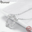 BAMOER Elegant 925 Sterling Silver Shining Stackable Star Round Shape Pendants Necklaces Women Wedding Jewelry Collar BSN028