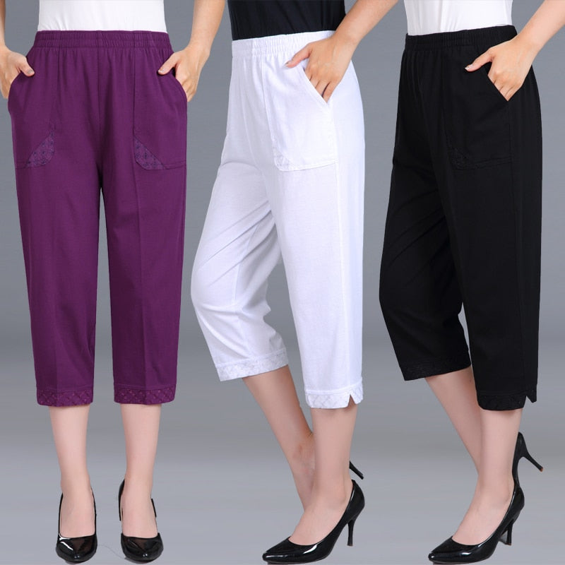 Frauen Capris Hosen Weibliche Frauen Sommer Reithose 2022 Hohe Taille Cropped Hose Frau Candy Farbe Gerade Wadenlange Hose