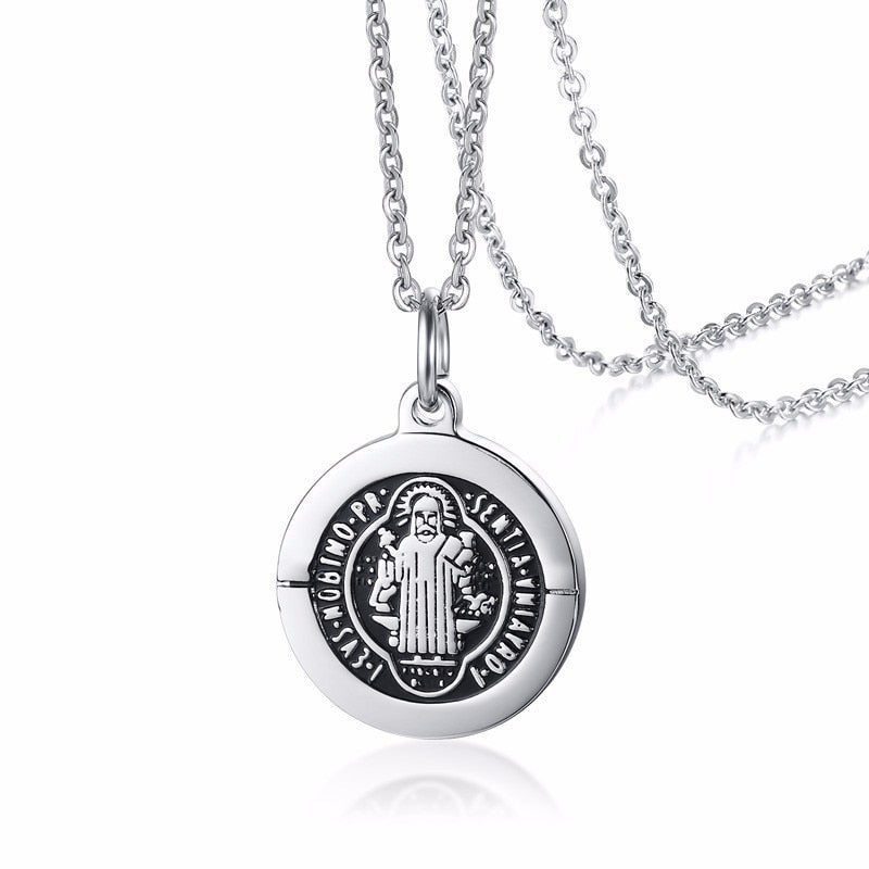 Vnox St Benedict Exorcism Pendant Necklace for Women Men Stainless Steel Catholic Roman Cross Demon Protection Ghost Hunter