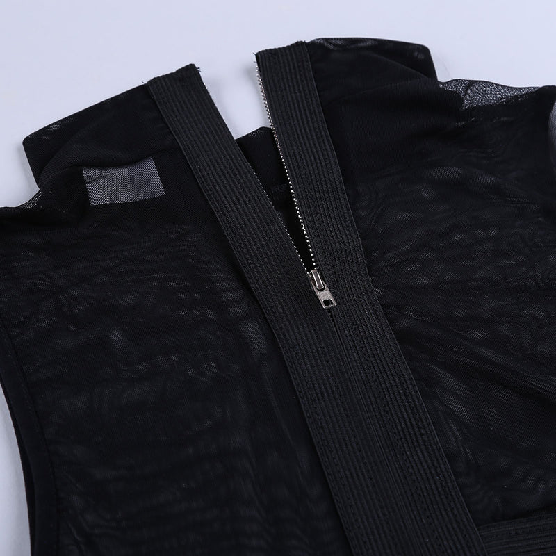 Ladies Womens Tanks Sheer Mesh See-through Transparent Zipper Back Elastic Strappy Criss Cross Crop Top Women&