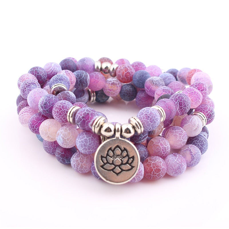 Fashion Handmade Stone Beads Strand Bracelet for Women Men Buddha OM Yoga Healing Prayer Lucky 108 Mala Bracelet & Necklace