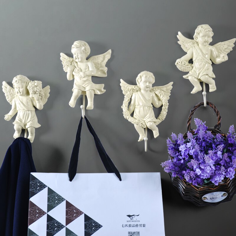 European angel statue wall decor hanger Creative TV blackground home mural living room wall art coat bag keys holder hanger