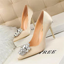 BIGTREE flor estilo mujer boda zapatos de novia Sexy punta estrecha mujeres bombas moda seda sólida tacones bajos zapatos de 10 cm