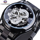 Forsining Classic Dragon Design Silver Stainless Steel Diamond Display Men Automatic Wrist Watches Top Brand Luxury Montre Homme