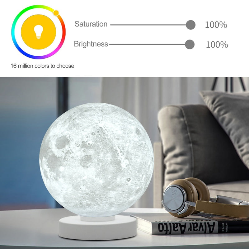 3D gedruckte intelligente Mondlampe LED-Schreibtischlampe Alexa Google Assistant WiFi-Sprachsteuerung Buntes Mondlicht Tischlicht Kreativ