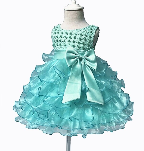 Tutu Beading Flower Baby Girl Dress For Wedding Party Sleeveless Infant Baby Dresses For 1st Birthday Toddler Baptism Clothes