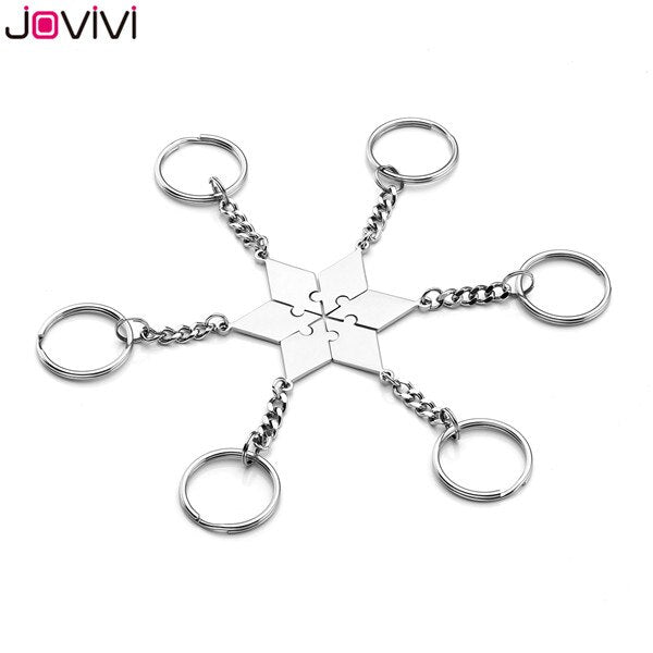 Jovivi Stainless Steel 5/6 Piece Key Ring Best Friends BFF Keychains Friendship Puzzle Piece Charm Gift Key Chain Jewelry