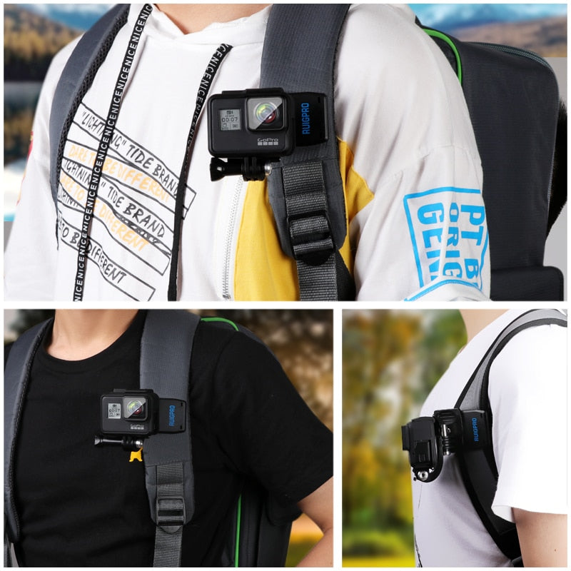 Para accesorios Go Pro, mochila con rotación de 360 ​​grados, abrazadera de Clip para GoPro Hero11 10 9 8 7 6 5Xiaomi yi para teléfono SJCAM SJ4000