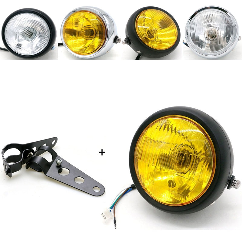 Universal Motorcycle Refit Headlight with Brackets DC 12V Motorbike Vintage Head Lamp Scooter Round Spotlight Motor Front Lights