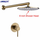 Brushed Gold Solid Brass Bathroom Shower Set Rianfall Head Bath Faucet Wall Mounted Ceiling Arm Mixer Water System Panel Black