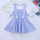 2017 Cute Blue Kids Girl Short Sleeves Polka Dots Plaid Newborn Baby Toddler Girls Halloween Costume Cosplay Party Dress 12 M-8Y