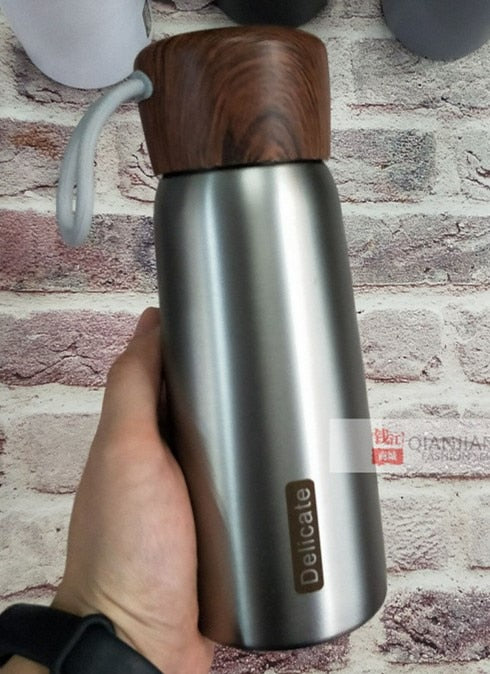 400 ml Holzmuster Edelstahl-Thermosflasche Doppelwandige Vakuum-Wasserflasche, tragbar, hohe Qualität