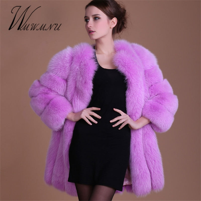 Fashion Luxury Faux Fox Fur Coat Women Plus Size S-4XL Winter Coat Thick Warm Fake Furry Fur Jacket Coats chaqueta mujer