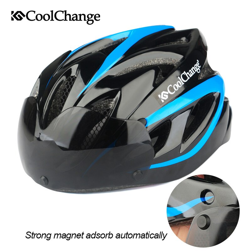 CoolChange Cycling Helmet Integrally-molded Ultralight MTB Bike Helmet With Glasses Insect Net Bicycle Casco Ciclismo 57-62 CM